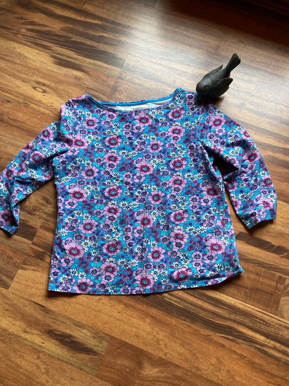 Talbots Large blue and pink floral patterned the tee top